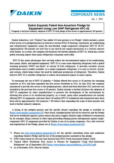Daikin Expands Patent Non-Assertion Pledge for Equipment Using Low GWP Refrigerant HFC-32.pdf